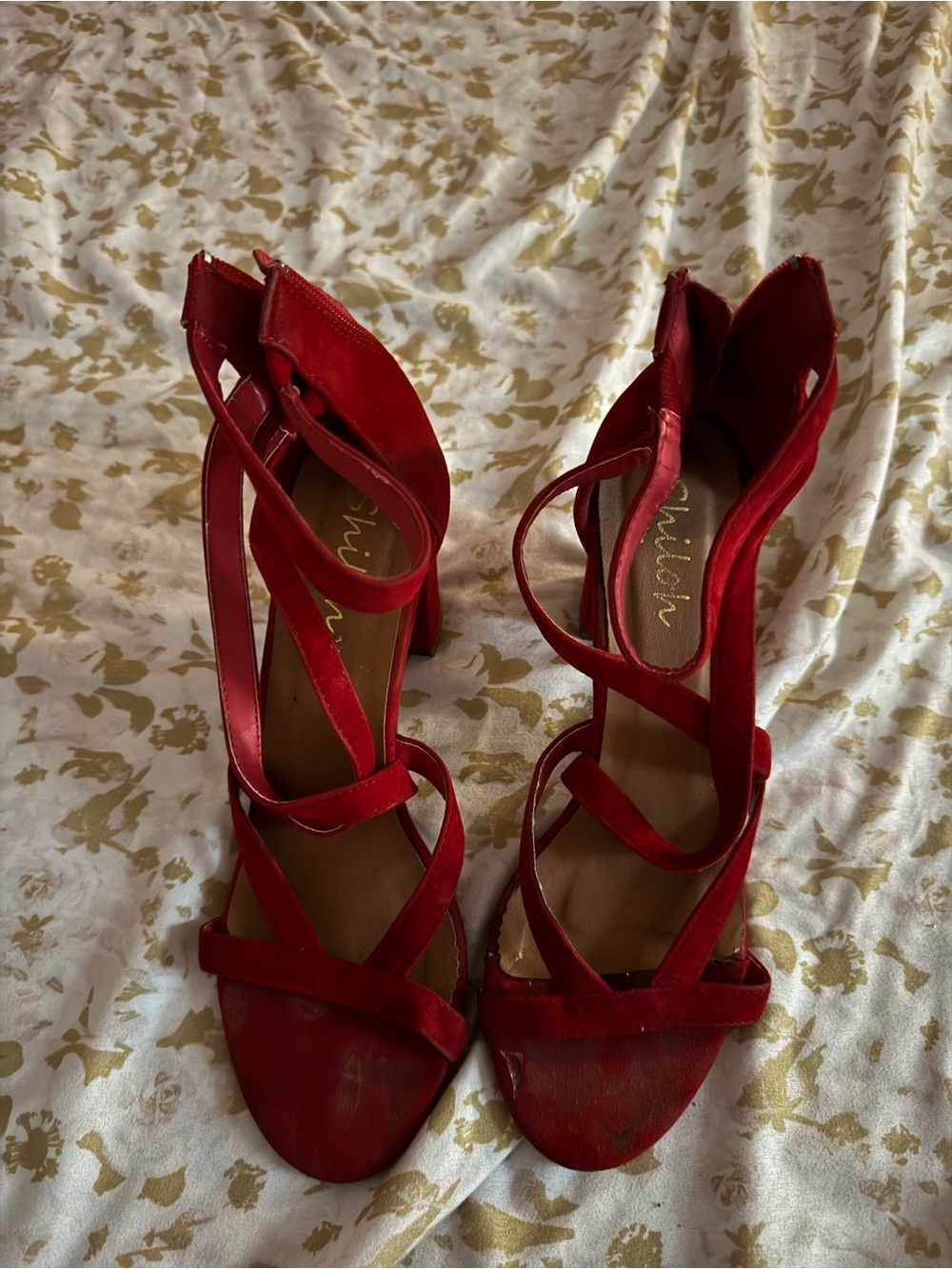 Red Strappy High Heel Sandals by Unknown